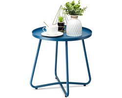 danpinera Buiten bijzettafels, weerbestendig stalen terrasbijzettafel, kleine ronde buitenbijzettafel metalen bijzettafel voor terras tuin balkon tuin nachtkastje (blauw)..