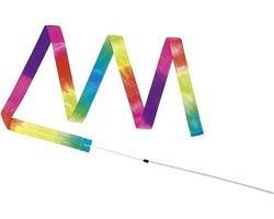 Danslint aan stok - 2x stuks - regenboog kleuren - kunststof - 200 cm - gymnastiek lint