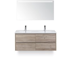 Dante Badmeubelset 120 cm - Craft Oak - Keramische Wastafel Wit Enjoy - met Sence Spiegel