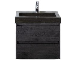 Dante Badmeubelset 60 cm - Black Oak - Wastafel Hardsteen Wit Lucca