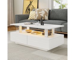 DantefHandels Witer LED-salontafel met opbergruimtesfunktion, Acryl-LED-woonkamertafel, bijzettafel, doppelschichtiger rechthoekiger salontafel met Bluetooth-Handy-App-Steuerung geschikt voor Partys, kantoors