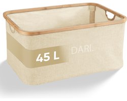 DARI. Opvouwbare Wasmand 45L – Heupwasmand – Wasmanden – Opbergmand – Wasbox – Bamboe – Beige