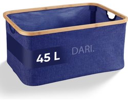 DARI. Opvouwbare Wasmand 45L – Heupwasmand – Wasmanden – Opbergmand – Wasbox – Bamboe – Blauw
