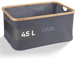 DARI. Opvouwbare Wasmand 45L – Heupwasmand – Wasmanden – Opbergmand – Wasbox – Bamboe – Grijs