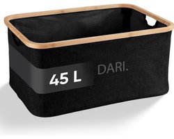 DARI. Opvouwbare Wasmand 45L – Heupwasmand – Wasmanden – Opbergmand – Wasbox – Bamboe – Zwart