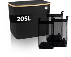 DARI. - Wasmand 3 vakken - Wassorteerder - 205L XXL - met 3 uitneembare zakken - wasmand - zwart - knopen