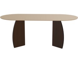 Dark ecru melamine eettafel – plat ovaal met walnootpoot