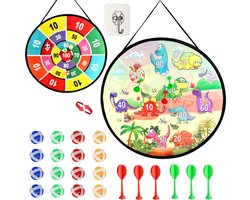 dartbord voor kinderen, 66 cm dinosaurus thema dartbord met 16 plakballen en 4 darts werpschijf, veilig kinderspeelgoed, buiten binnenspel voor jongens en meisjes vanaf 3 jaar