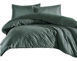 Darymex Tula-1 - Dekbedovertrek set - 100% Katoen-Satijn Jacquard - Met Ritssluiting - 160x200 cm - Groen Gestreept