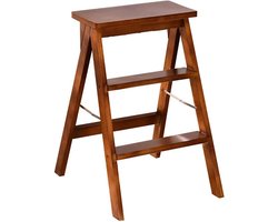 DASHADAO Indoor klimkruk, creatieve massief houten stapkruk thuis keuken oplopende kruk opvouwbare houten ladder woonkamer kruk draagbare opvouwbare stoel ladder dubbel gebruik 42 × 48 × 64 cm (kleur: