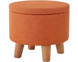 DASHADAO Voetbanken Opslag Ottomanen Accent Kruk Ottomaanse Borst Afneembare Doek Cover Stoel Katoen Linnen Ronde Kleine Bank Moderne Eenvoudige Schoen Veranderende Kruk met Houten Benen (Kleur: B)