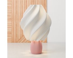 Dastium Home - Tafellamp - Witte lamp met roze poot - Paddestoel lamp - Japandi lamp van gerecycled kunststof - Sfeerlamp woonkamer of slaapkamer - Schemerlamp geschikt voor E27 LED