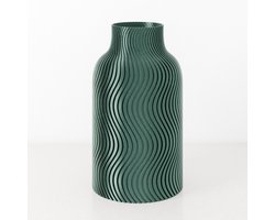 Dastium Home Vaas - Glanzend Groen - H30cm - Japandi - Wavy patroon vaas - Design vaas van bio kunststof - Tafeldecoratie