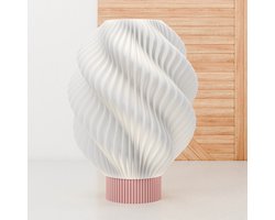 Dastium Home - Witte tafellamp op roze poot - Japandi lamp - Tafellamp landelijk - Schemerlamp woonkamer of leeslamp slaapkamer - Sfeerlamp van duurzaam plastic geschikt voor E27 LED