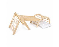 Dastium Kids - Mini Klimrek - Montessori Speelgoed - Houten Klimrek - Klimboog met Kussen - Klimrek Baby - Klimrek Peuter - Klimrek met Glijbaan - Naturel