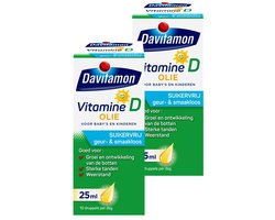 Davitamon vitamine D olie baby en kind - bevat vitamine D3 – vitamine D druppels suikervrij - 2 x 25ml - BUNDEL 2 STUKS
