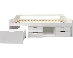 Daybed 90x190 cm Slaapbank (zonder matras), eenvoudig kinderbed, wit grenenhout en MDF met opbergruimte en lades