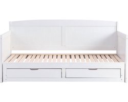 Daybed 90x190 cm Slaapbank (zonder matras), wit grenenhout, multifunctioneel bed met uitschuifbed en lades