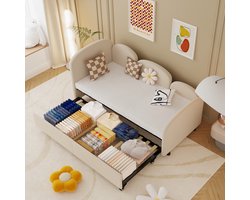 Daybed - Twin Size - Velvet Sofa Bed Met Opbergladen - Modern Voor Woonkamer Kinderkamer Slaapkamer - Fluweel - Beige