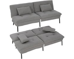 DayeLabel 2-Zits Slaapbank – Bedbank 185 cm – Verstelbare Rugleuning 5 Standen – Incl. 2 Kussens – Linnenlook – Donkergrijs