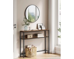DayeLabel Bijzettafels Woonkamer - Consoletafel - Smalle salontafel met 2 planken - 20 X 100 X 80 cm - Zwart/Bruin - Industrieel