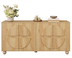 DayeLabel Dressoir - Buffetkast met 4 Deuren – met Reliëf – Verstelbare Legplanken – Houten Poten – Scandinavische Opbergkast