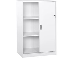 DayeLabel kantoorkast met 2 schuifdeuren -Wit - Breedte 80 cm - Hoogte 120 cm - Diepte 40 cm - Met 3 planken - Kantoor kasten