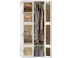 DayeLabel Kledingkast - Draagbaar - Opvouwbare Kast met Deuren - 69x170x50 cm - 6 vakken - Kledingkast voor Slaapkamer - Wit