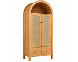 DayeLabel Kledingkast met Rotan – 181 x 78 x 45 cm – Kast - 2 Laden & Kledingroede – Vrijstaande Garderobekast – Licht bruin