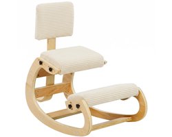 DayeLabel Kniestoel met Rugleuning - Ergonomische Stoel - Schommelstoel - Corduroy - Créme - Berkenhout - 54 x 98 x 86 cm