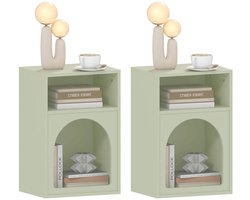 DayeLabel Nachtkastjes Set van 2 – Nachtkastje - Kast - 40 x 30 x 60 cm – Voor bed - 2 Open Vakken – Gebogen Design – MDF – Groen