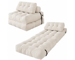 DayeLabel Opvouwbare Slaapbank – 1-Persoons 170 x 85 cm – Memory Foam – Bank - Bed - Fluwelen Fauteuilbed – Incl. Kussen – Wit