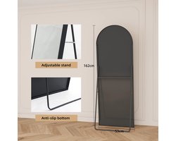DayeLabel Spiegel - Boogspiegel - Halfrond - 162x53cm - Vloerspiegel - Wandspiegel - Passpiegel - Zwart - Verstelbaar - Staand