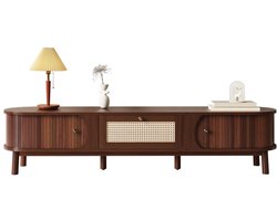 DayeLabel TV-Meubel met Rotan - Kast – 170 x 39,5 x 38 cm – TV-Kast met Deuren & Laden – Ladekast - Houten Mediameubel – Walnoot