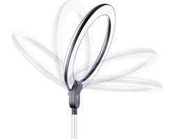 Daylight Aura Ringlamp - Dimbare led verlichting- Daglicht - met Smartphone houder - in hoogte verstelbaar - Zwart