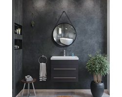 Daylight - Spiegel - Rond - Met Leren Band - 100x100 cm - Zwart - Industrieel