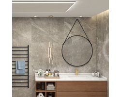 Daylight - Spiegel - Rond - Met Leren Band - 80x80 cm - Zwart - Industrieel