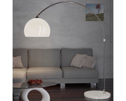 DBA - Booglamp - Met Marmeren Voet - Verstelbaar - 140-220 cm - Zilver - Opaalwit