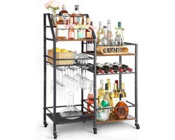 DD® Barkast - Drankkast - Barmeubel - Vinoppbevaring med Barvogn - 44x18x33cm - Zwart
