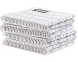 DDDDD - 4x Vaatdoek - Gestreept - Lichtgrijs - 30 x 30 cm - Set van 4 stuks