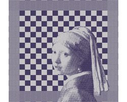 DDDDD - 6x Theedoek - Meisje met de parel - Johannes Vermeer - Schilderij Print - Set van 6 - Katoen - 60x65 cm - Blauw