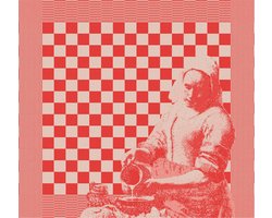 DDDDD - 6x Theedoek - Milk Maid - Het Melkmeisje - Johannes Vermeer - 60 x 65 xm - Rood - Set van 6 stuks