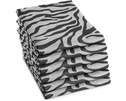 DDDDD Africa Theedoek - Set van 6 - Katoen - Effen & Print - 60x65 cm - Zwart-wit