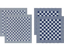 DDDDD - Barbeque - Theedoeken en Keukendoeken - Set van 4 stuks - 60x65 cm/50x55 cm - Geblokt - Blauw