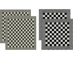 DDDDD - Barbeque - Theedoeken en Keukendoeken - Set van 4 stuks - 60x65 cm/50x55 cm - Geblokt - Zwart