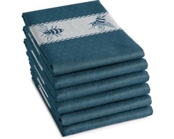 DDDDD - Bees - 6x Theedoek - Set van 6 stuks - Katoen - Honingraatprint - 60x65 cm - Bijen - Petrol