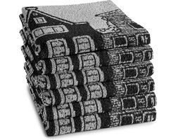 DDDDD Canal Keukendoek - Set van 6 - Katoen - Canal print - 50x55 cm - Badstof - Zwart