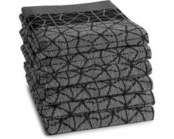 DDDDD Chrystal Keukendoek - Set van 6 - Katoen - Grafische print - 50x55 cm - Badstof - Zwart