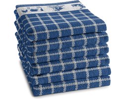 DDDDD Dutchie Keukendoek - Set van 6 - Katoen - Geblokt - 50x55 cm - Badstof - Blauw