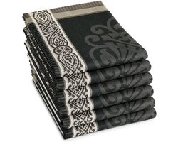 DDDDD - Rozet - 6x Theedoek - Set van 6 - Katoen - Print - 60x65 cm - Grijs